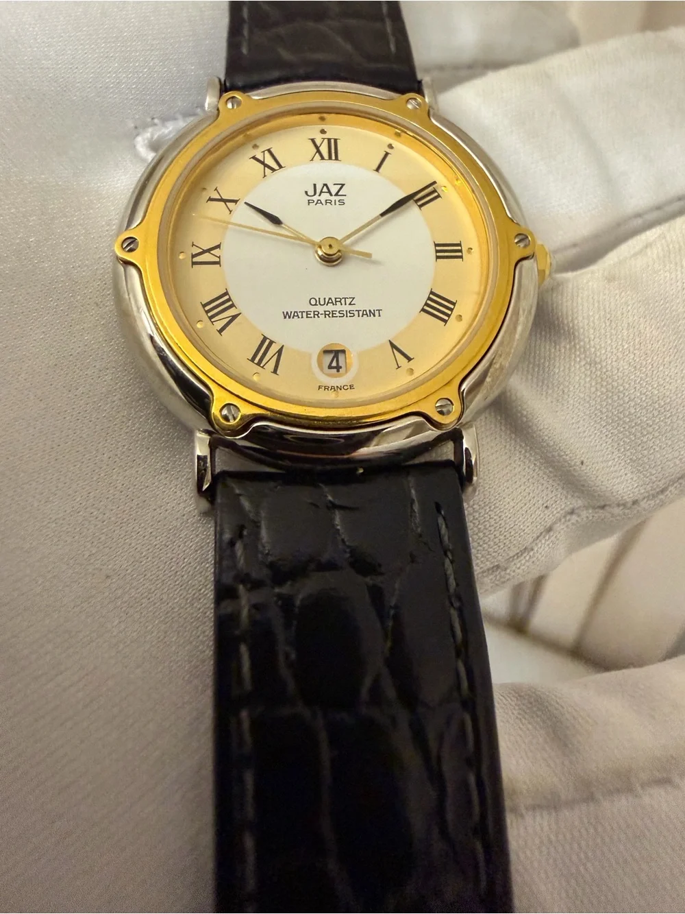 Vintage JAZ Paris Two-Tone Unisex Watch X5 XM8/6 Round Roman Date 31mm-33mm